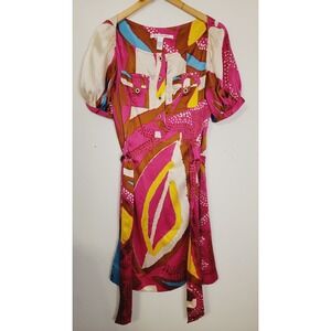 Diane Von Furstenberg DVF Women Size 6 Shift Dress 100% Silk Colorful Cap Sleeve
